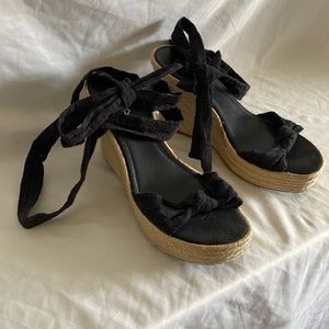 Black wedges with ankle bow
